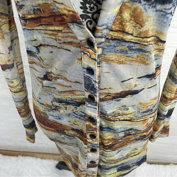 Vivienne Vivienne Tam Watercolor Button Down Long Stretch Cardigan - Picture 2 of 7